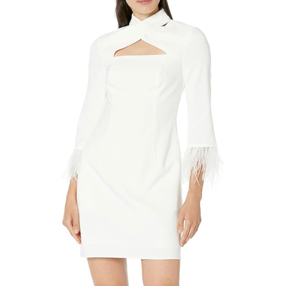 Aidan by Aidan Mattox Womens Mini Dress with Feather Trim